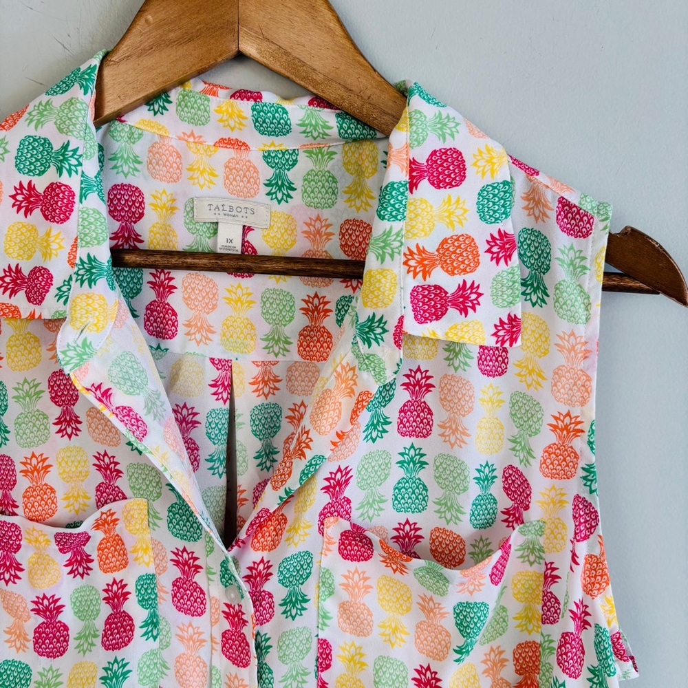 Talbots Colorful Pineapple Sleeveless Button Down Size 1X